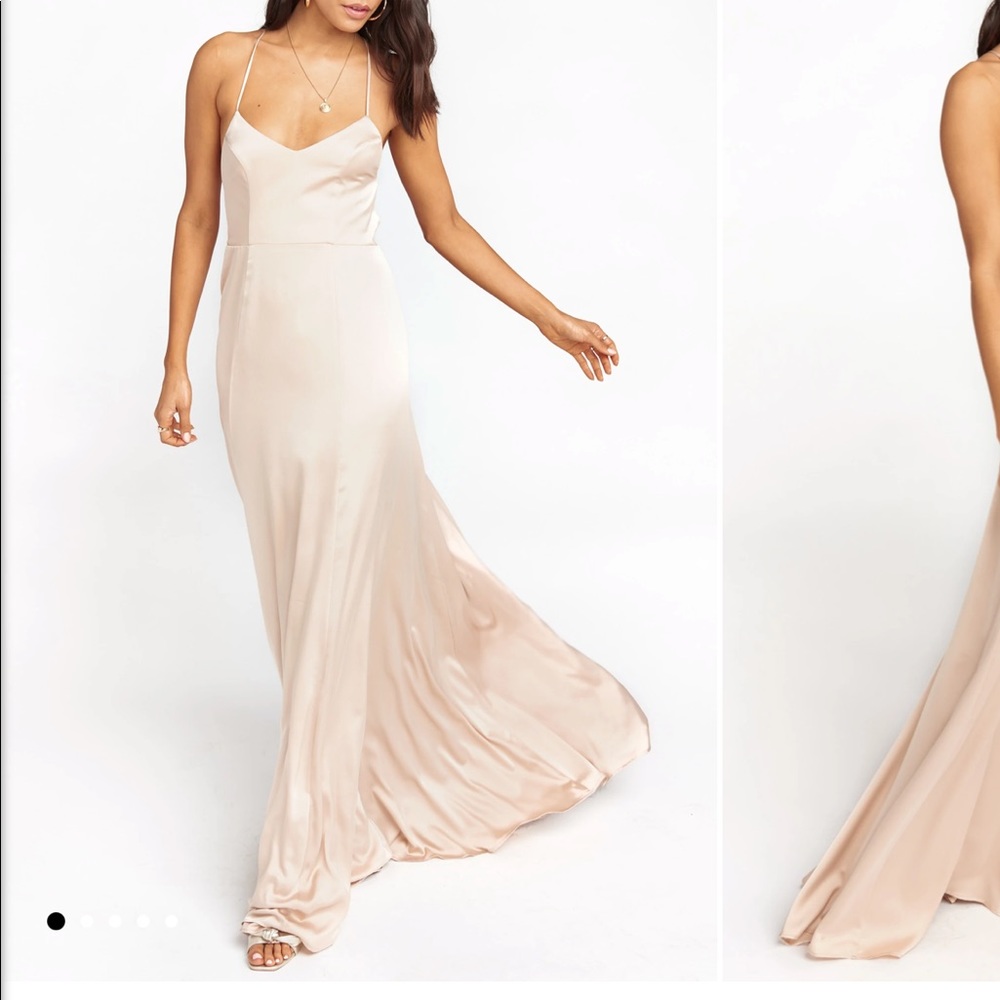Show Me Your Mumu Godshaw Goddess Dress, Champagne Luxe Satin